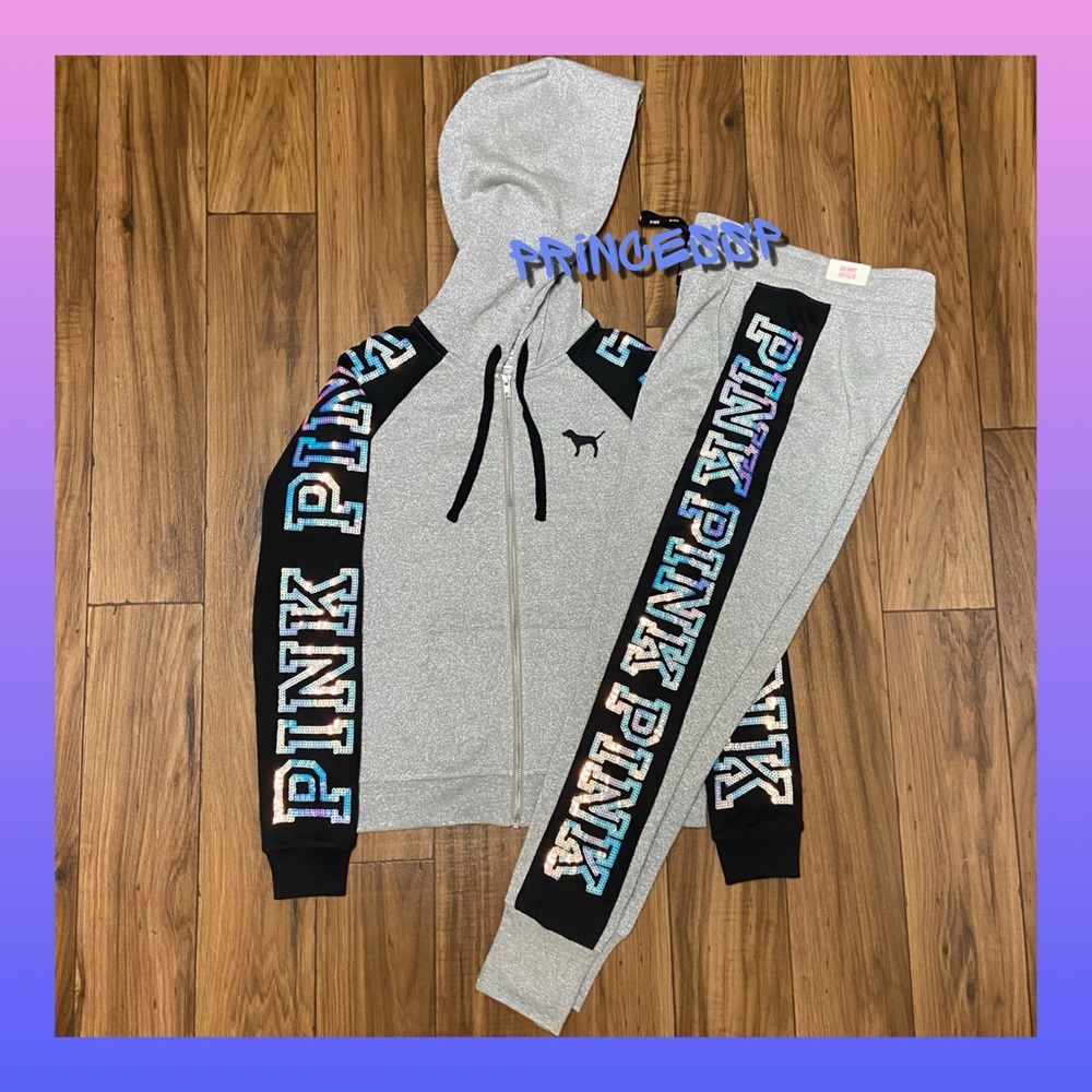 PINK VS SILVER METALLIC MERMAID BLING JOGGERS - Picture 5 of 6